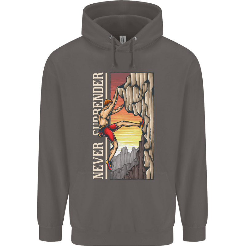 Never Surrender Rock Climbing Climber Mens 80% Cotton Hoodie Charcoal