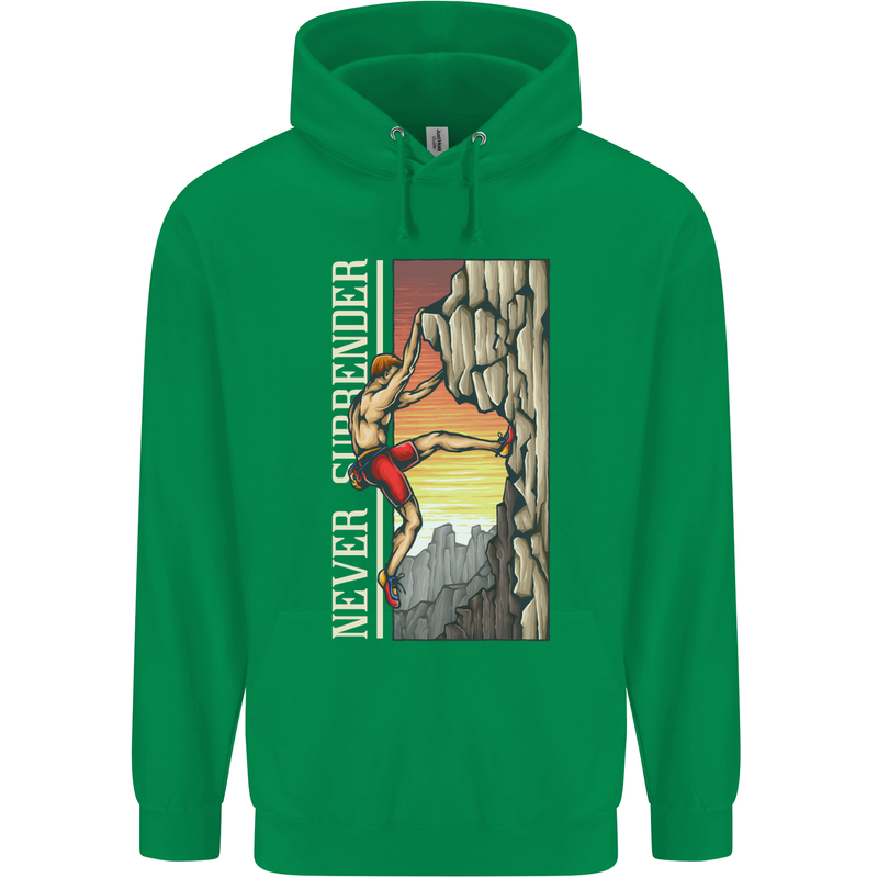 Never Surrender Rock Climbing Climber Mens 80% Cotton Hoodie Irish Green