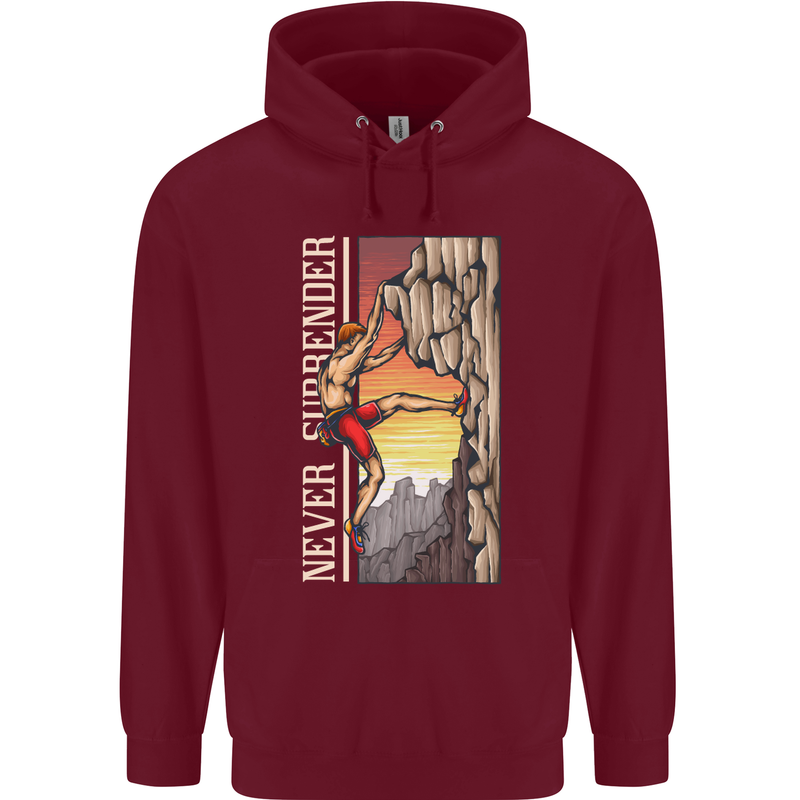 Never Surrender Rock Climbing Climber Mens 80% Cotton Hoodie Maroon