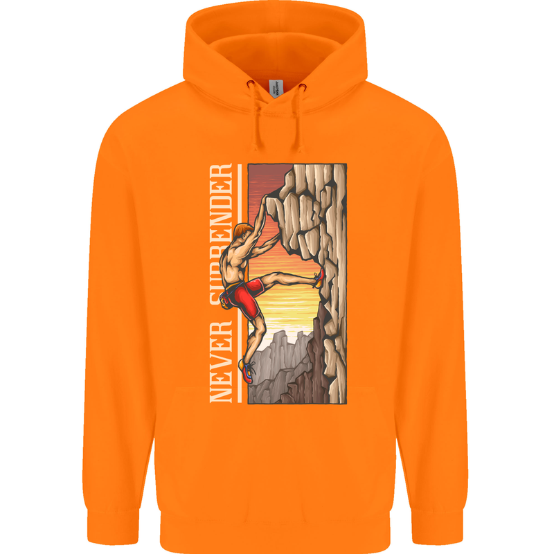 Never Surrender Rock Climbing Climber Mens 80% Cotton Hoodie Orange