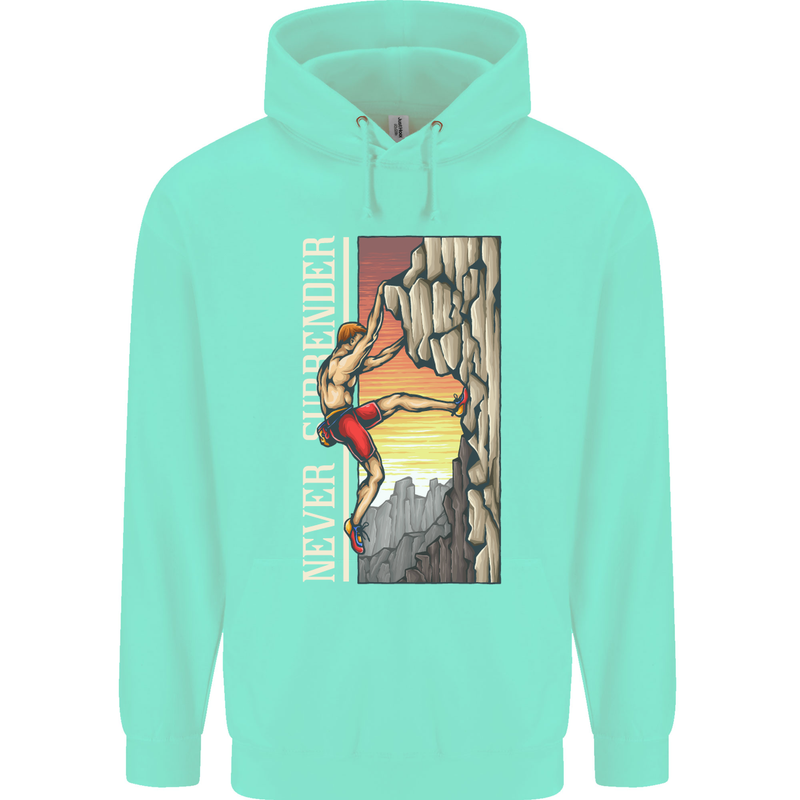 Never Surrender Rock Climbing Climber Mens 80% Cotton Hoodie Peppermint