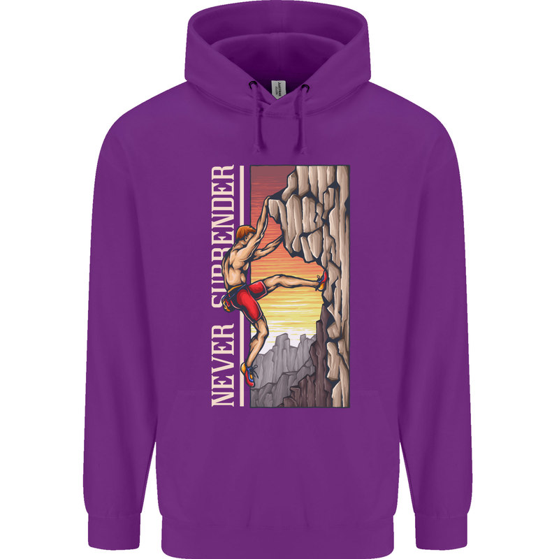 Never Surrender Rock Climbing Climber Mens 80% Cotton Hoodie Purple
