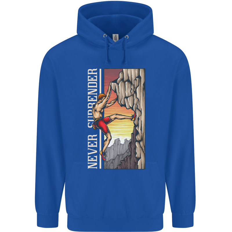 Never Surrender Rock Climbing Climber Mens 80% Cotton Hoodie Royal Blue