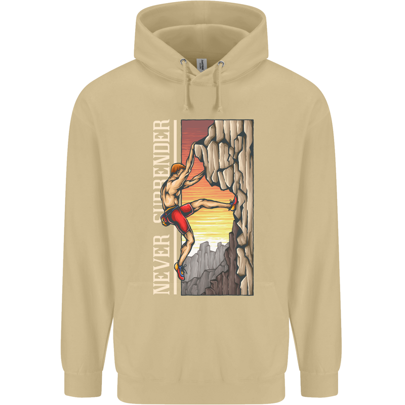 Never Surrender Rock Climbing Climber Mens 80% Cotton Hoodie Sand