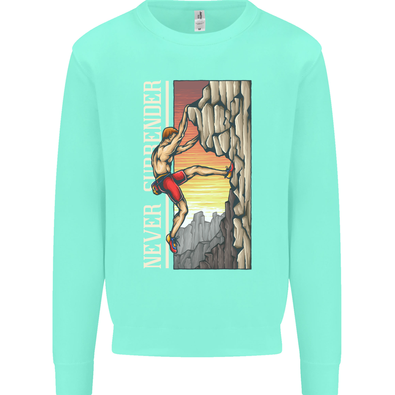 Never Surrender Rock Climbing Climber Mens Sweatshirt Jumper Peppermint