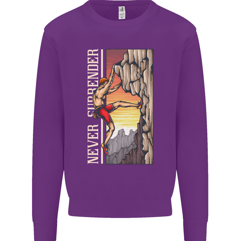 Never Surrender Rock Climbing Climber Mens Sweatshirt Jumper Purple