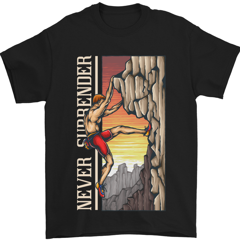 Never Surrender Rock Climbing Climber Mens T-Shirt Cotton Gildan Black