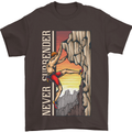 Never Surrender Rock Climbing Climber Mens T-Shirt Cotton Gildan Dark Chocolate