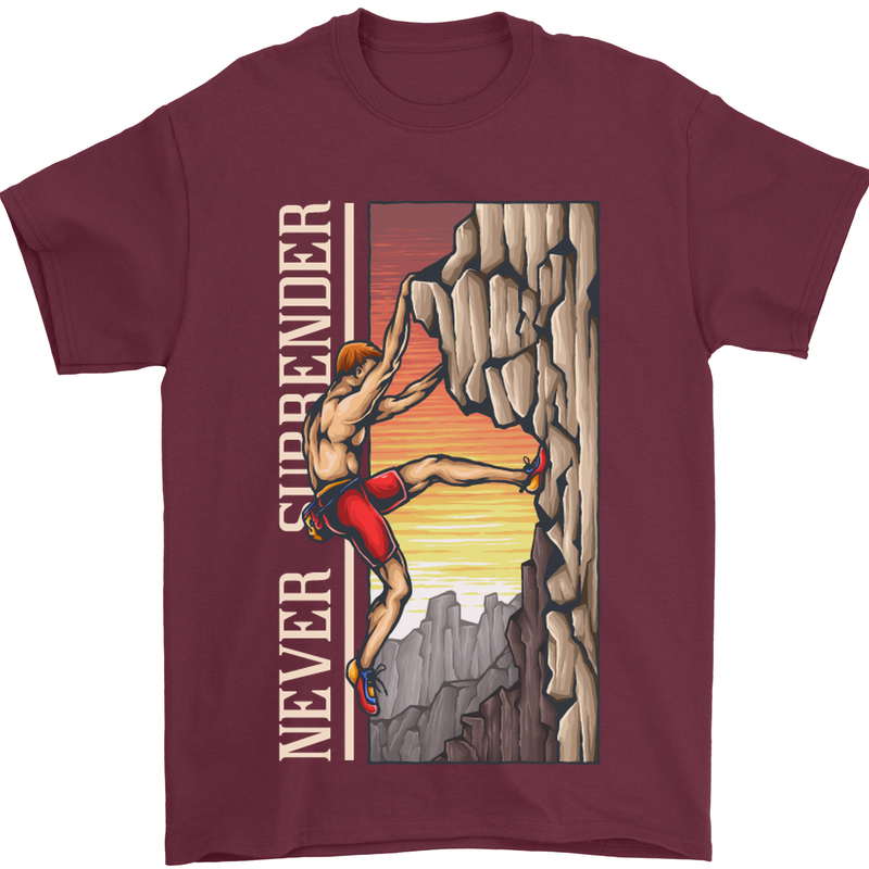 Never Surrender Rock Climbing Climber Mens T-Shirt Cotton Gildan Maroon