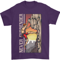 Never Surrender Rock Climbing Climber Mens T-Shirt Cotton Gildan Purple