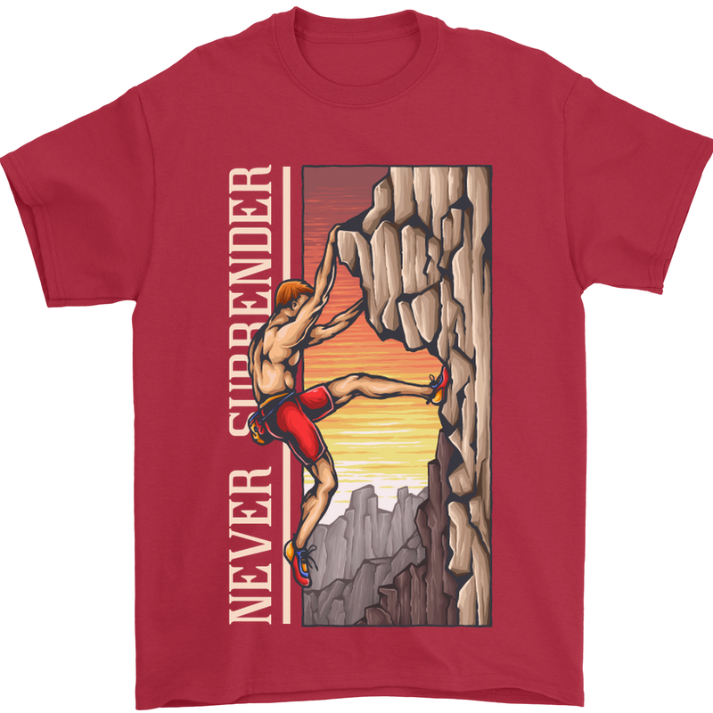 Never Surrender Rock Climbing Climber Mens T-Shirt Cotton Gildan Red