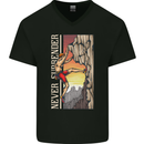 Never Surrender Rock Climbing Climber Mens V-Neck Cotton T-Shirt Black