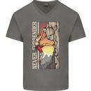 Never Surrender Rock Climbing Climber Mens V-Neck Cotton T-Shirt Charcoal