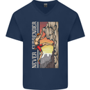 Never Surrender Rock Climbing Climber Mens V-Neck Cotton T-Shirt Navy Blue