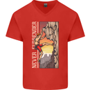 Never Surrender Rock Climbing Climber Mens V-Neck Cotton T-Shirt Red