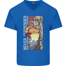 Never Surrender Rock Climbing Climber Mens V-Neck Cotton T-Shirt Royal Blue