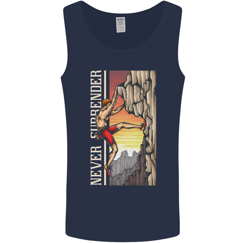 Never Surrender Rock Climbing Climber Mens Vest Tank Top Navy Blue