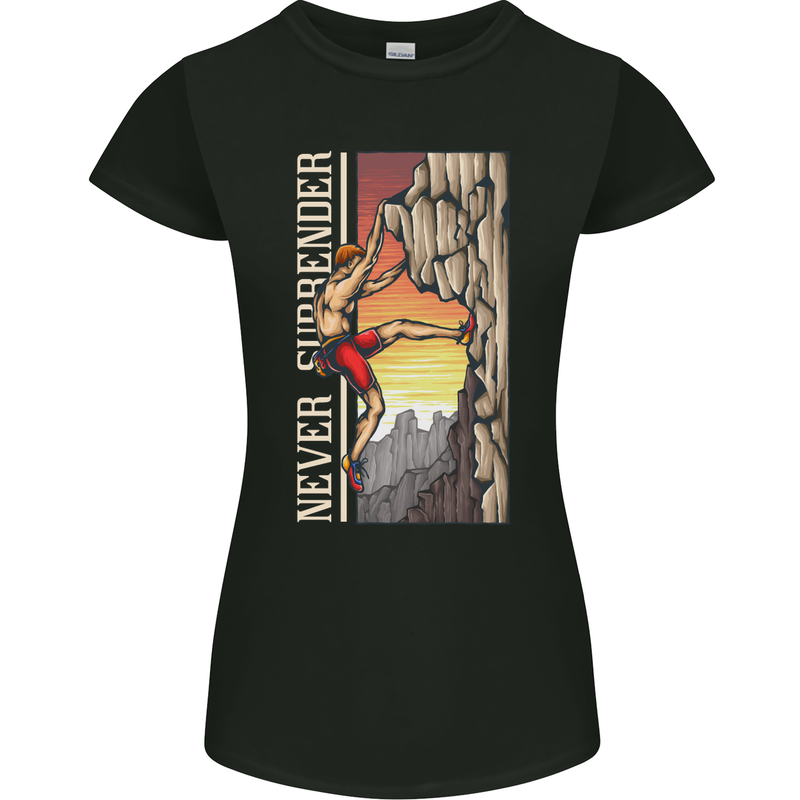 Never Surrender Rock Climbing Climber Womens Petite Cut T-Shirt Black