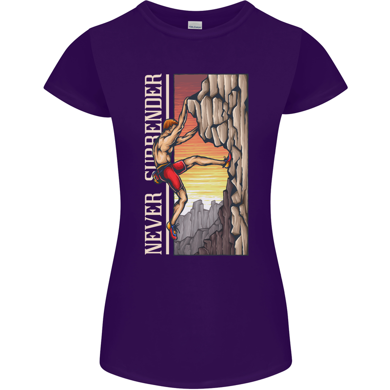 Never Surrender Rock Climbing Climber Womens Petite Cut T-Shirt Purple