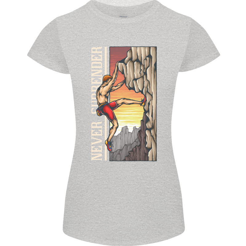Never Surrender Rock Climbing Climber Womens Petite Cut T-Shirt Sports Grey