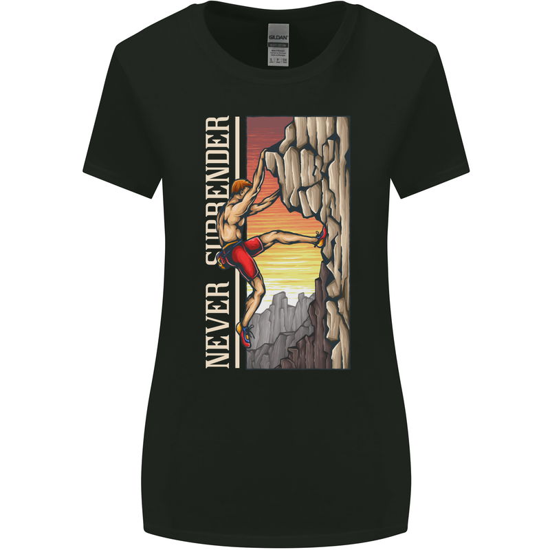 Never Surrender Rock Climbing Climber Womens Wider Cut T-Shirt Black