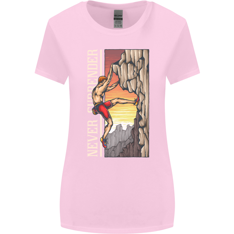 Never Surrender Rock Climbing Climber Womens Wider Cut T-Shirt Light Pink
