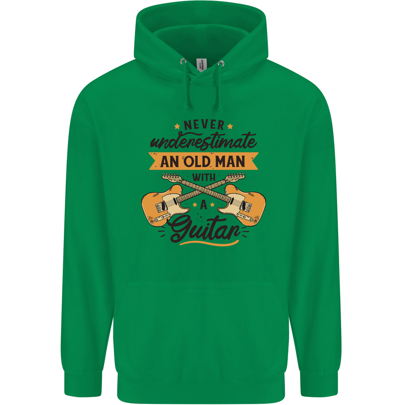 Never Underestimate an Old Man Guitar Childrens Kids Hoodie Irish Green