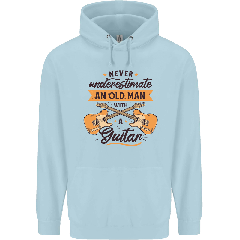 Never Underestimate an Old Man Guitar Childrens Kids Hoodie Light Blue