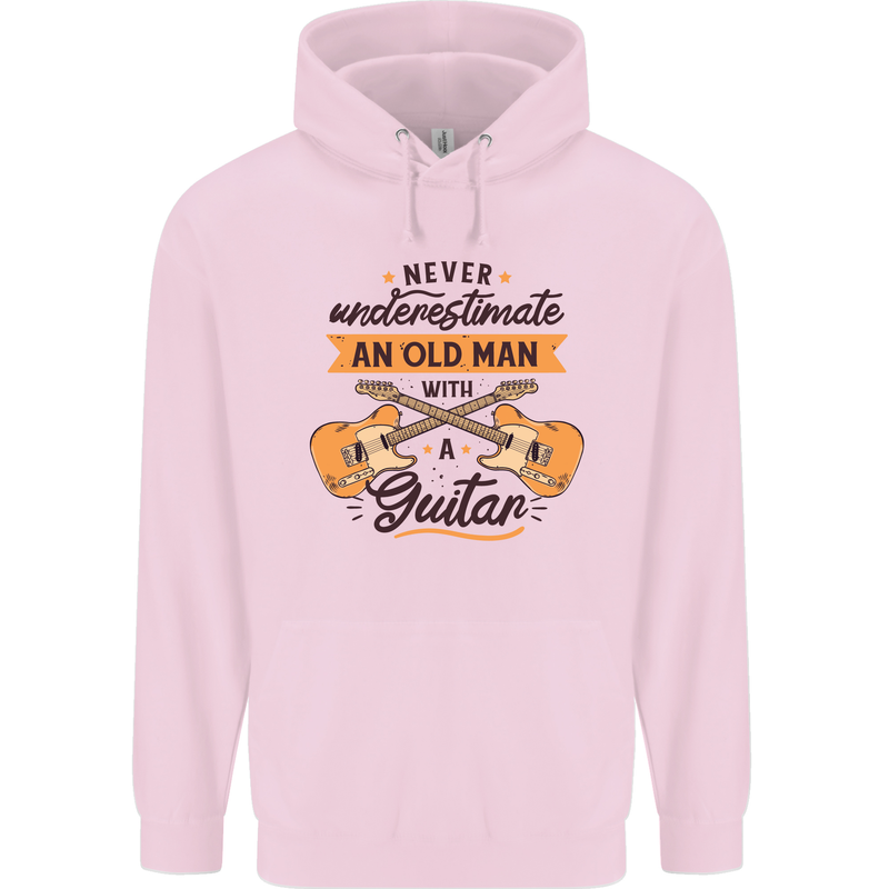 Never Underestimate an Old Man Guitar Childrens Kids Hoodie Light Pink