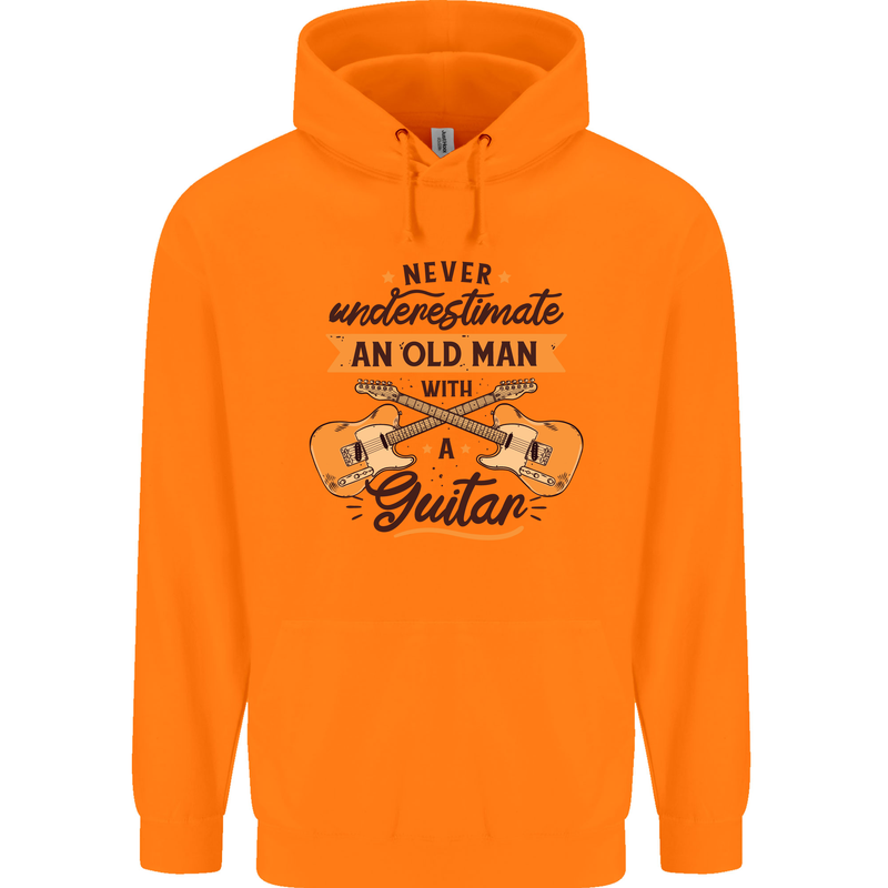 Never Underestimate an Old Man Guitar Childrens Kids Hoodie Orange