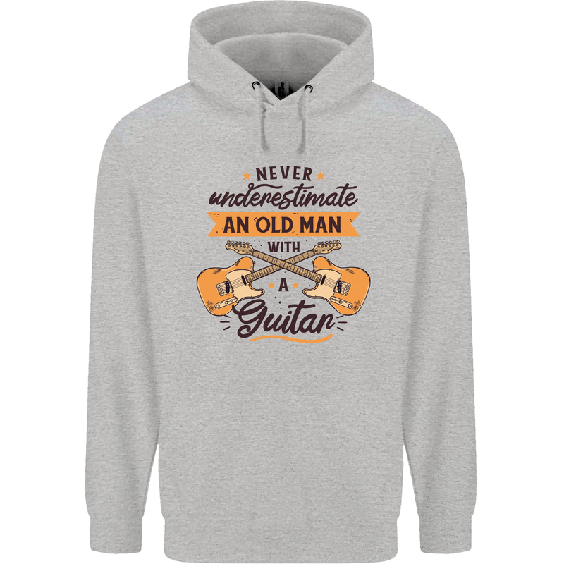 Never Underestimate an Old Man Guitar Childrens Kids Hoodie Sports Grey