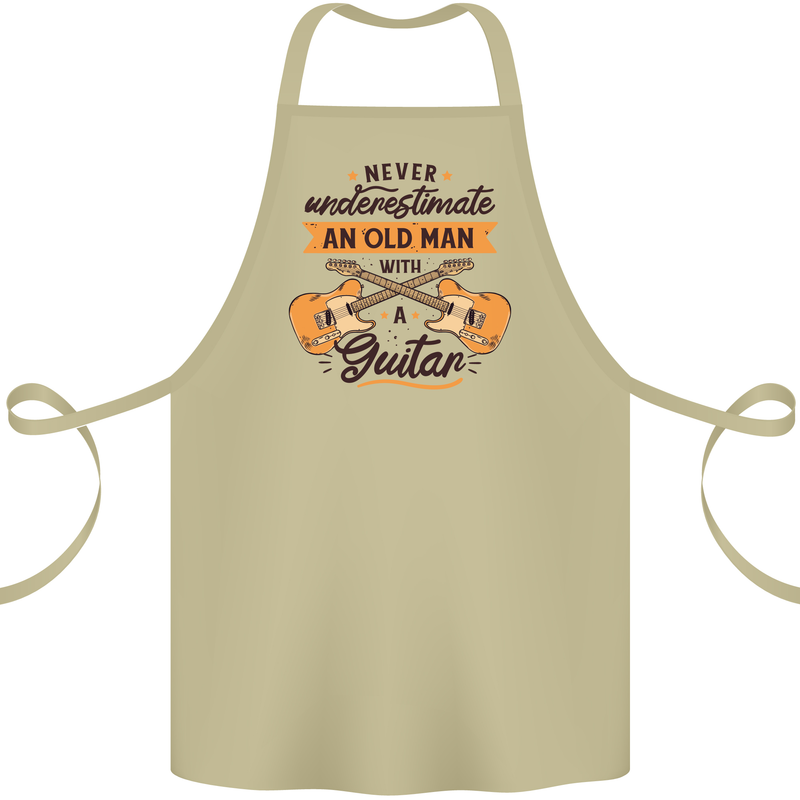 Never Underestimate an Old Man Guitar Cotton Apron 100% Organic Khaki