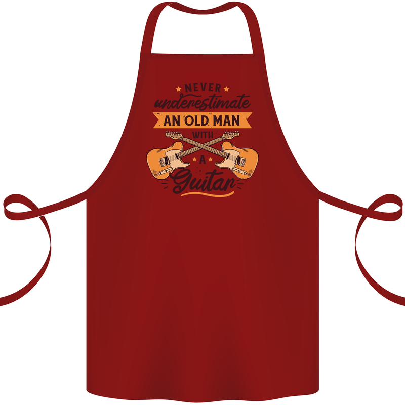 Never Underestimate an Old Man Guitar Cotton Apron 100% Organic Maroon