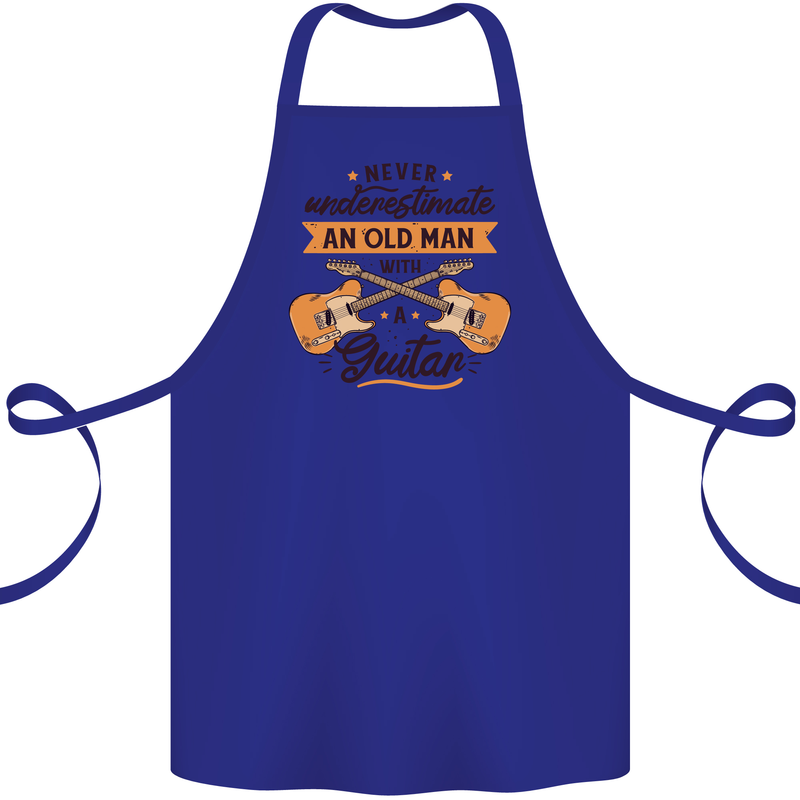 Never Underestimate an Old Man Guitar Cotton Apron 100% Organic Royal Blue