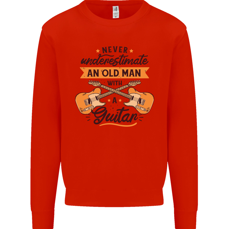 Never Underestimate an Old Man Guitar Kids Sweatshirt Jumper Bright Red