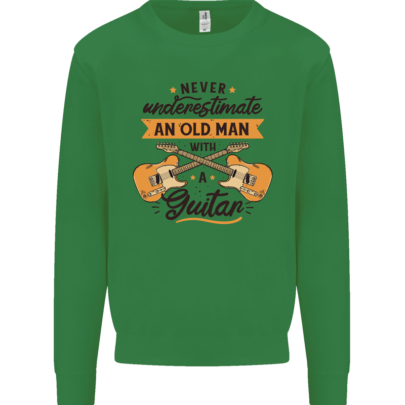 Never Underestimate an Old Man Guitar Kids Sweatshirt Jumper Irish Green