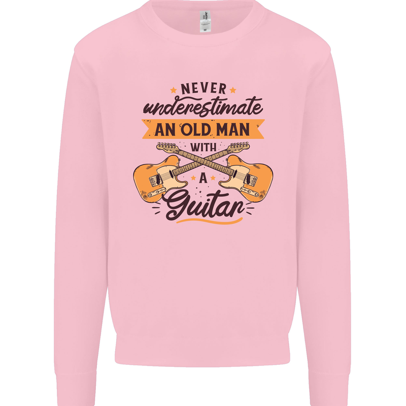 Never Underestimate an Old Man Guitar Kids Sweatshirt Jumper Light Pink