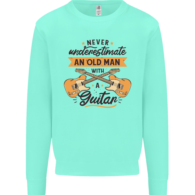 Never Underestimate an Old Man Guitar Kids Sweatshirt Jumper Peppermint