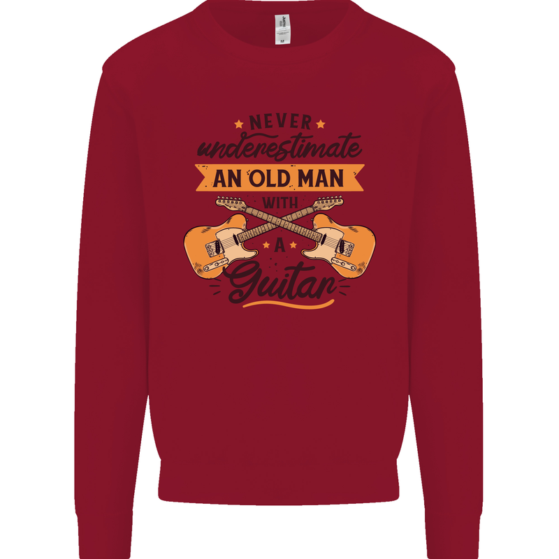 Never Underestimate an Old Man Guitar Kids Sweatshirt Jumper Red