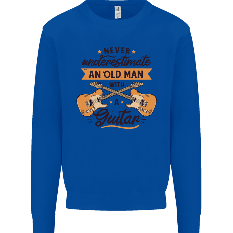 Never Underestimate an Old Man Guitar Kids Sweatshirt Jumper Royal Blue