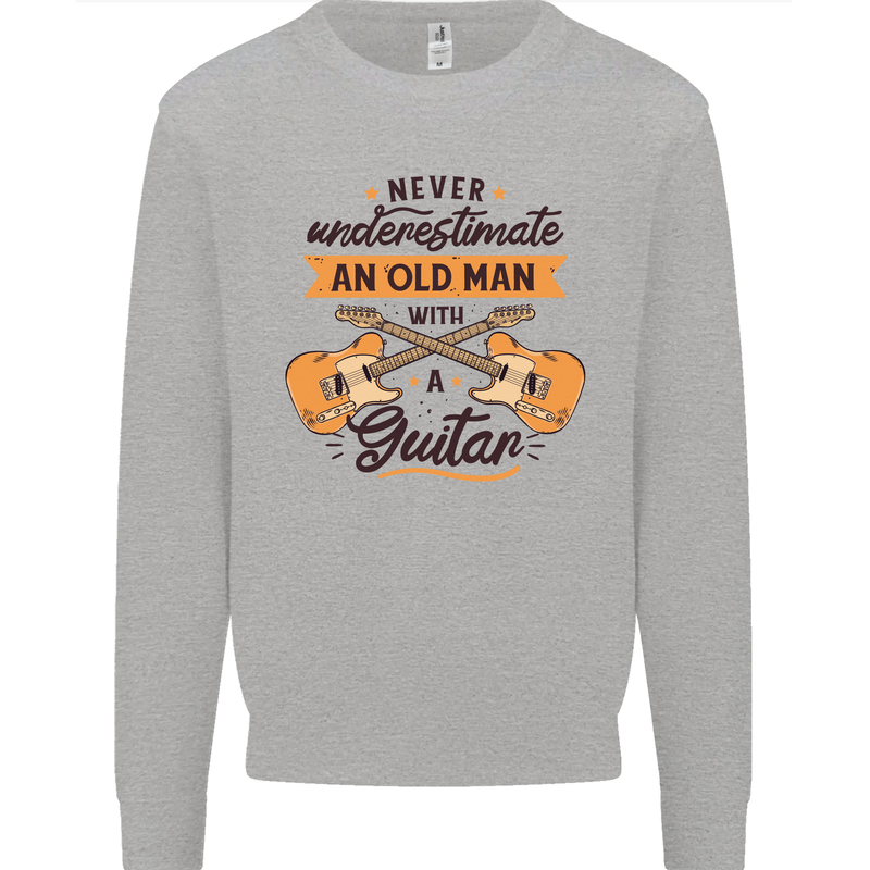 Never Underestimate an Old Man Guitar Kids Sweatshirt Jumper Sports Grey