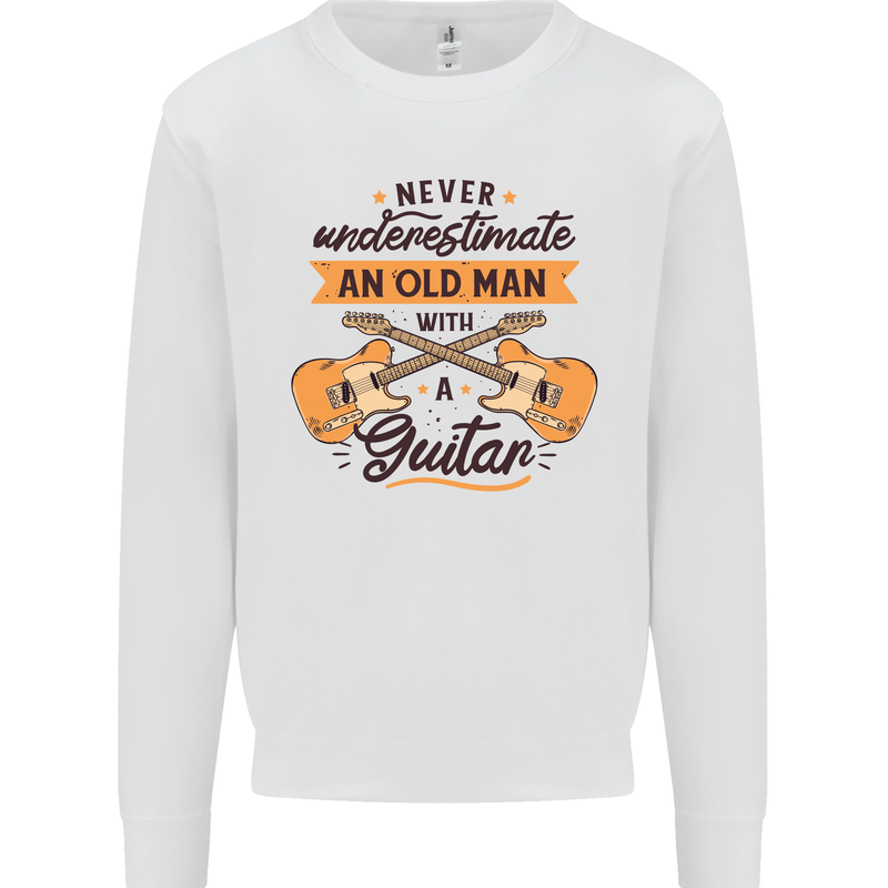 Never Underestimate an Old Man Guitar Kids Sweatshirt Jumper White