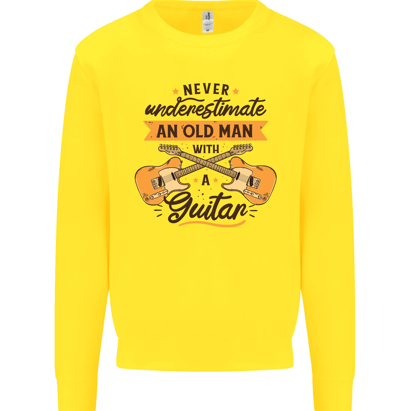 Never Underestimate an Old Man Guitar Kids Sweatshirt Jumper Yellow