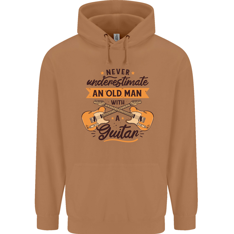 Never Underestimate an Old Man Guitar Mens 80% Cotton Hoodie Caramel Latte