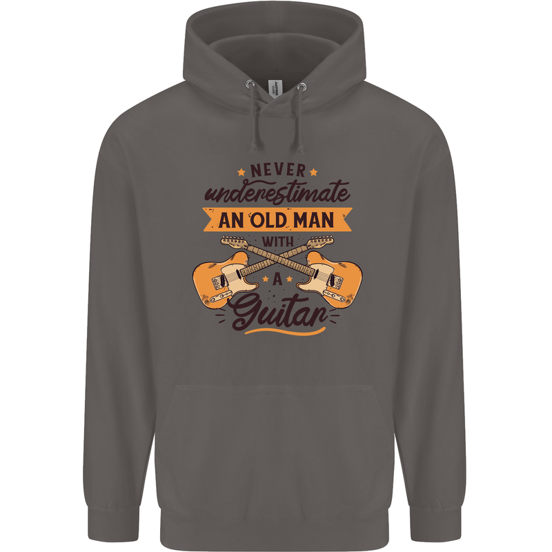 Never Underestimate an Old Man Guitar Mens 80% Cotton Hoodie Charcoal