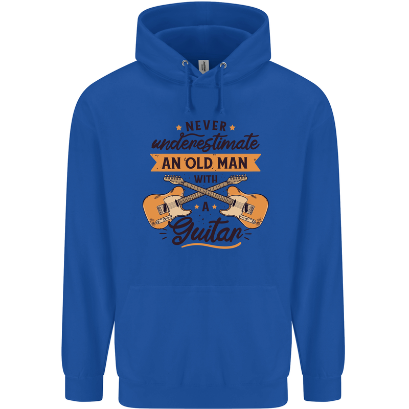 Never Underestimate an Old Man Guitar Mens 80% Cotton Hoodie Royal Blue