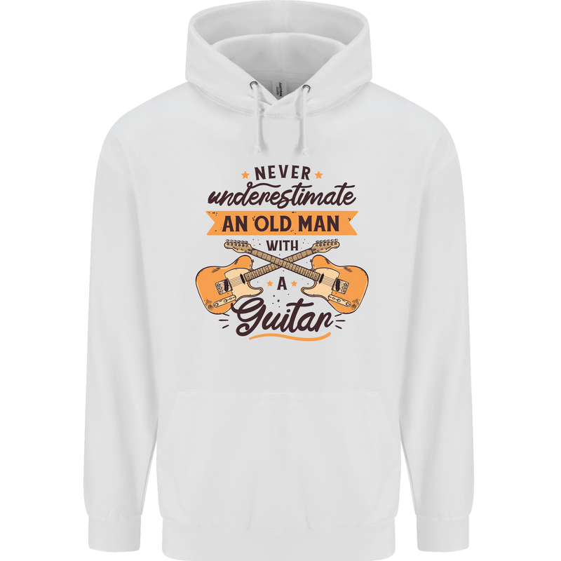 Never Underestimate an Old Man Guitar Mens 80% Cotton Hoodie White
