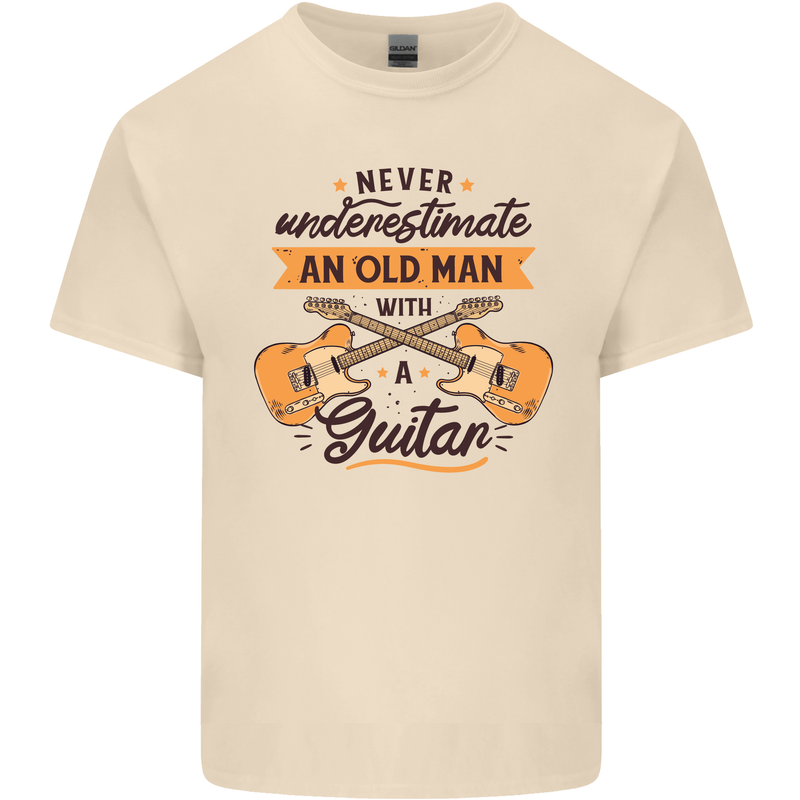 Never Underestimate an Old Man Guitar Mens Cotton T-Shirt Tee Top Natural