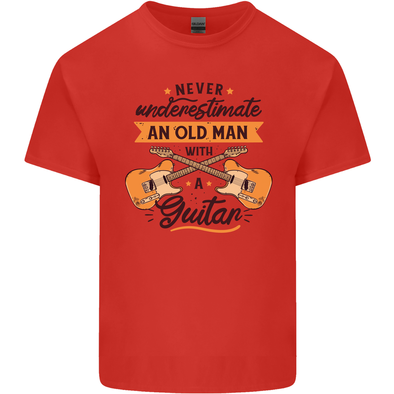 Never Underestimate an Old Man Guitar Mens Cotton T-Shirt Tee Top Red