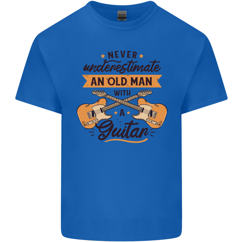 Never Underestimate an Old Man Guitar Mens Cotton T-Shirt Tee Top Royal Blue